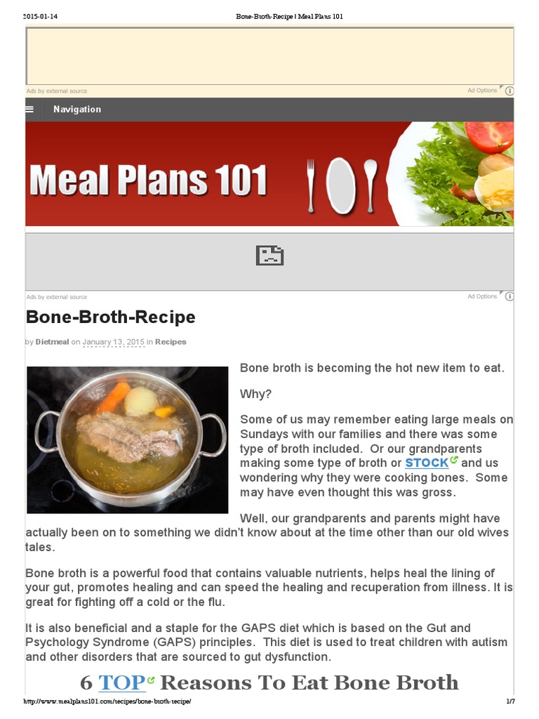 BoneBrothRecipe Meal Plans 101 PDF Broth Low Carbohydrate Diet