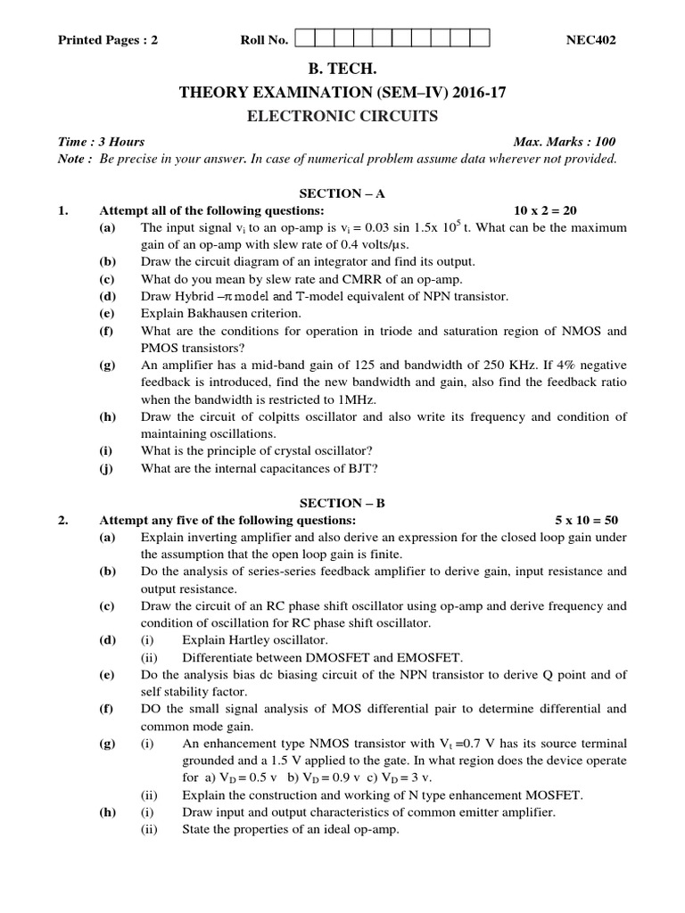 EDC_old Question Papers for Unit 3, 4 ,5 Operational Amplifier