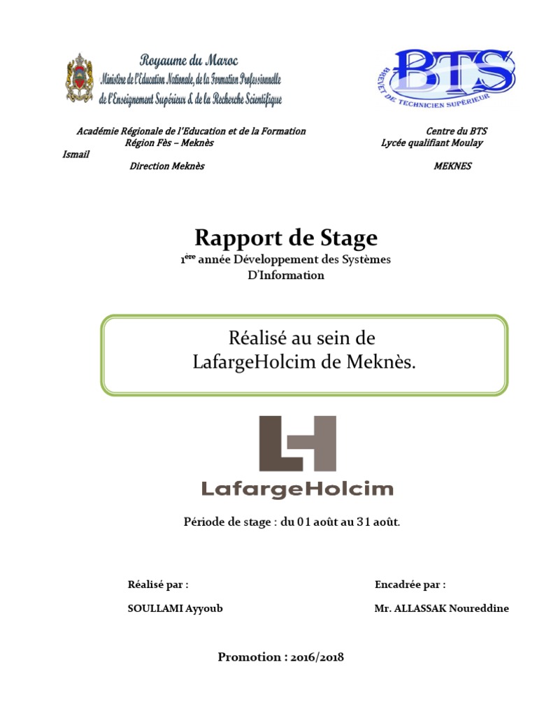 Rapport de Stage de LafargeHolcim  Meknes 2018  Ciment  Informatique