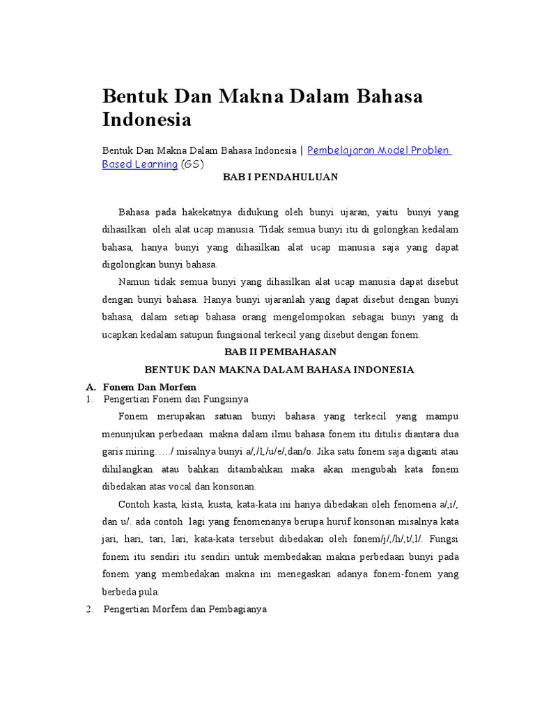 Bentuk Dan Makna Dalam Bahasa Indonesia