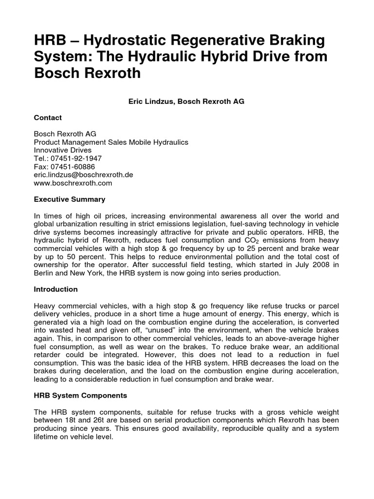 HRB: Hydrostatic Regenerative Braking System | PDF | Hybrid Vehicle ...