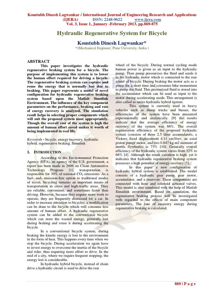 Hydraulic Regenerative System For Bicycle | PDF | Brake | Hybrid Vehicle
