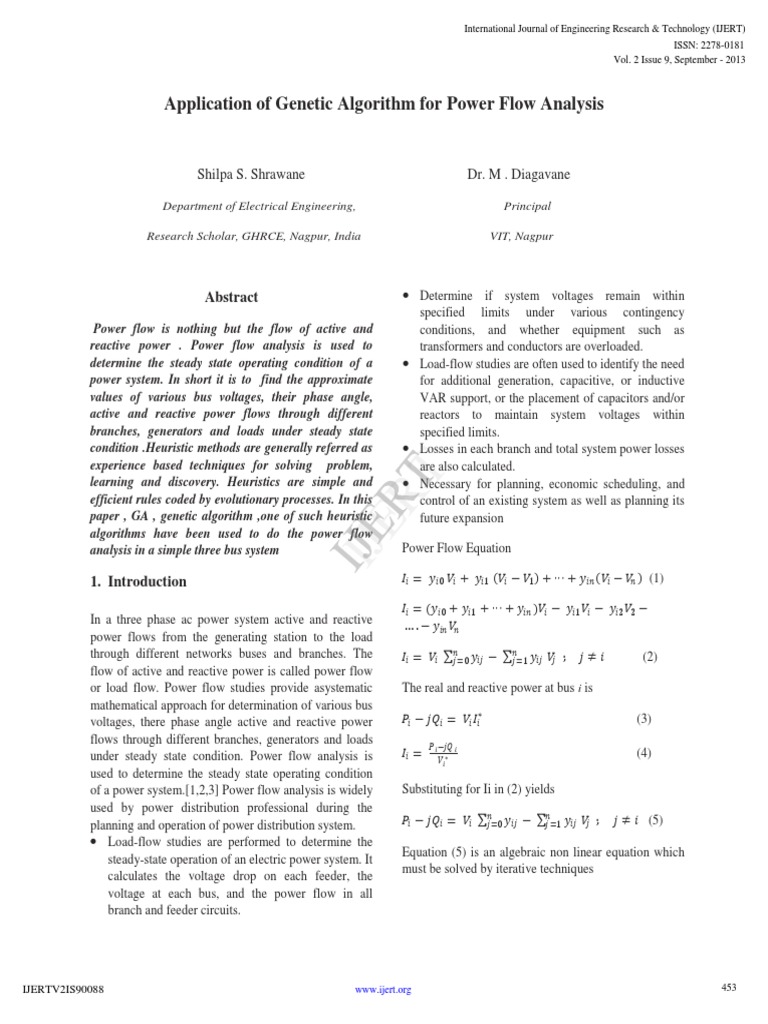 Ijert Ijert: Application of Genetic Algorithm For Power Flow Analysis ...