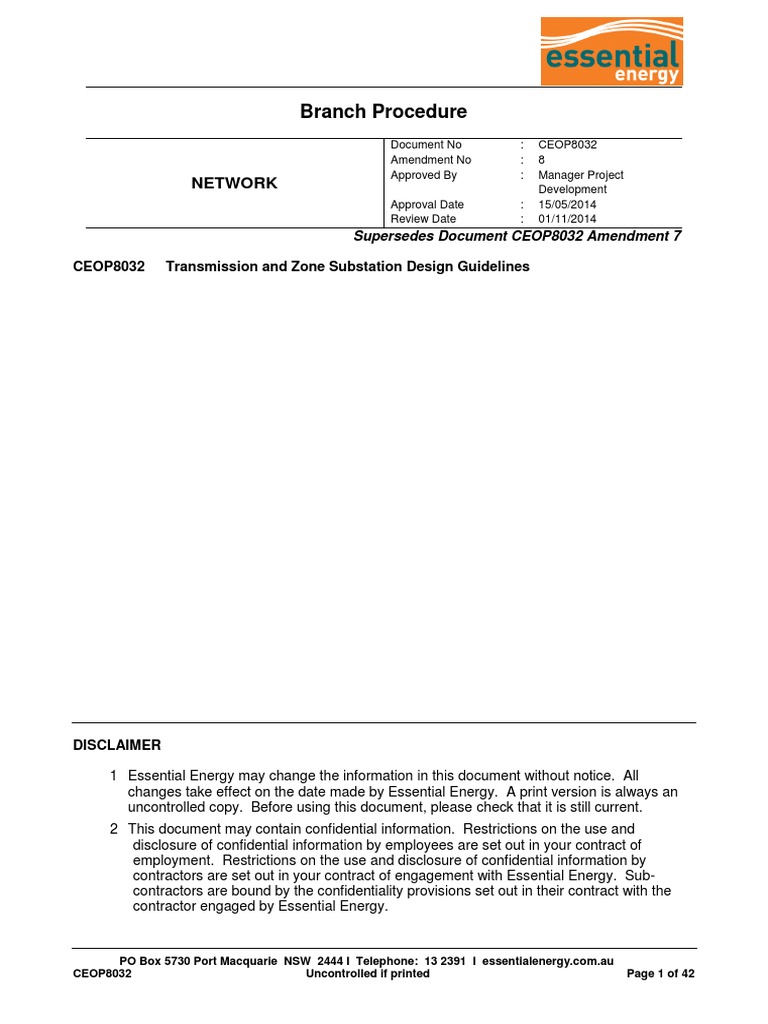 Substation Design Guidelines CEOP8032 | PDF | Electrical Substation ...