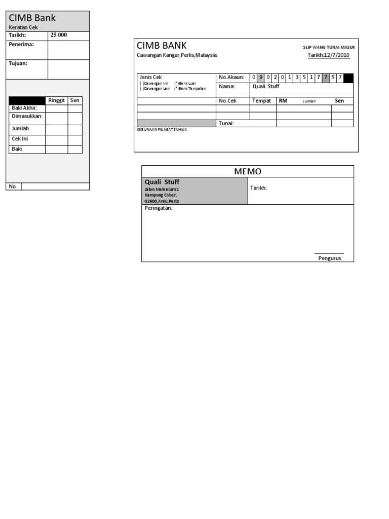 Keratan Cek Slip Bank Memo Pdf