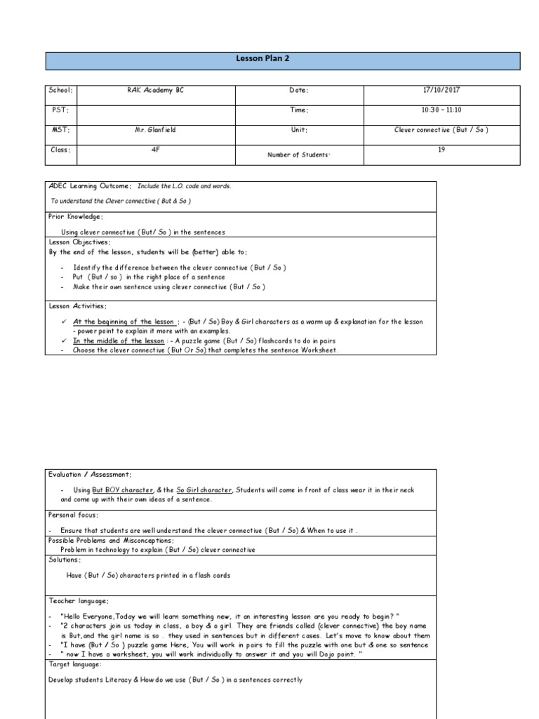 Lesson Plan 2: Include The L.O. Code and Words. To Understand The ...