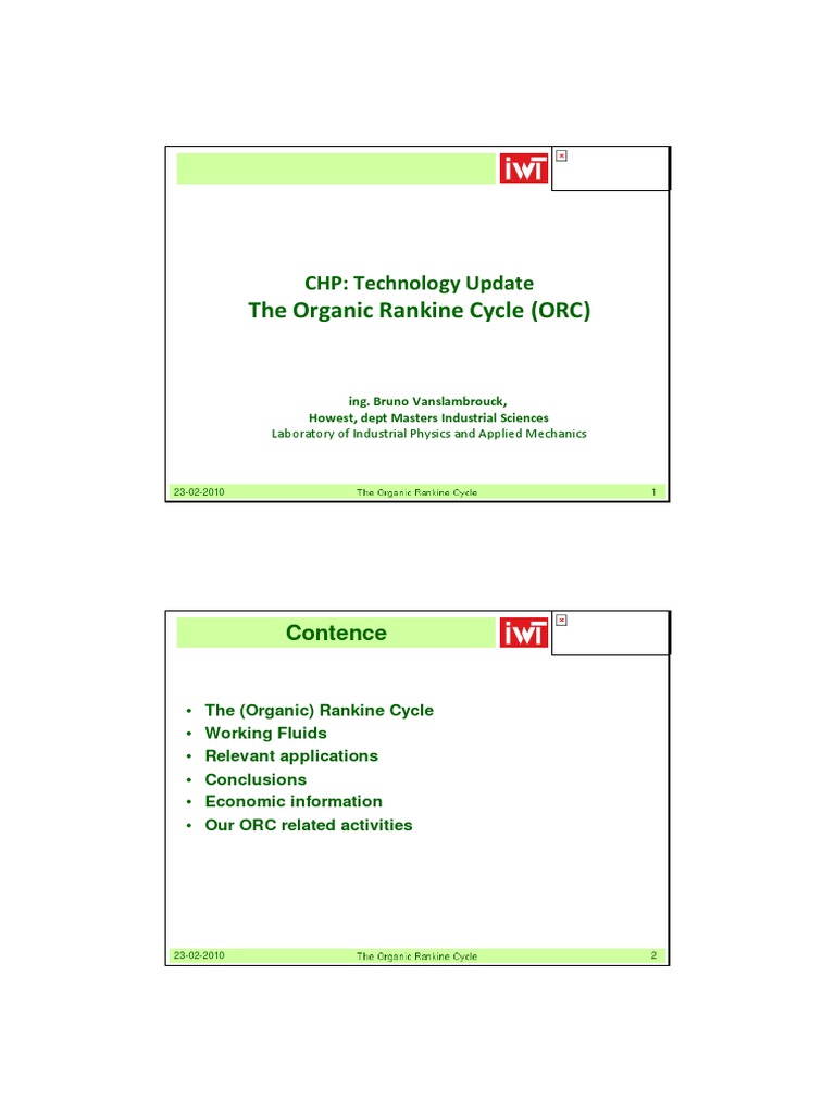 The Organic Rankine Cycle (ORC) : CHP: Technology Update | PDF ...