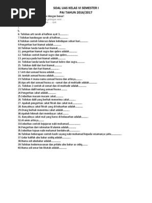Soal Uas Pai Kelas Vi Semester I Sd 006