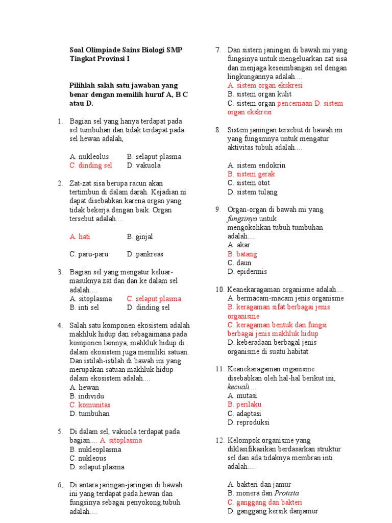 Olimpiade Biologi Smp Provinsi 1
