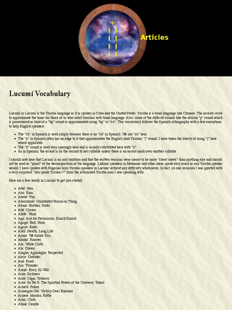 Lucumí Vocabulary Guide | PDF | Tone (Linguistics) | Spanish Language
