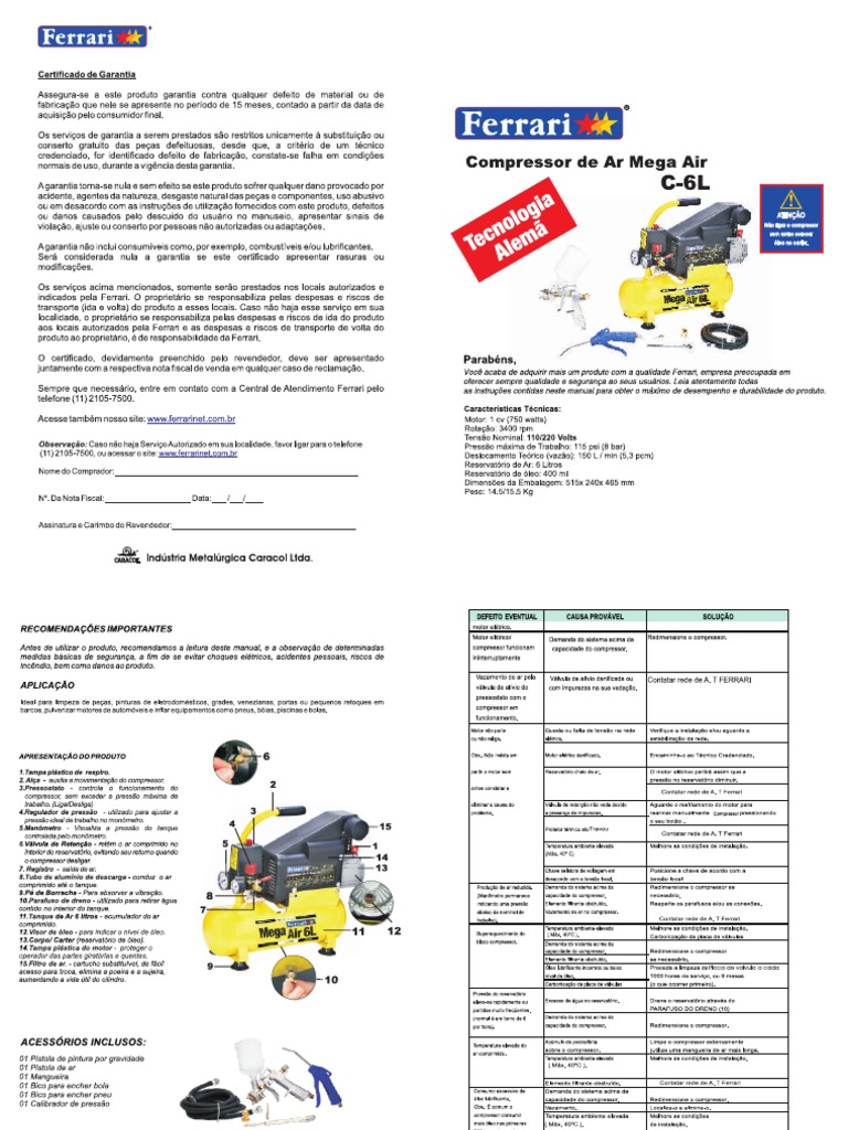 Manual Compressor Ferrari 6l | PDF