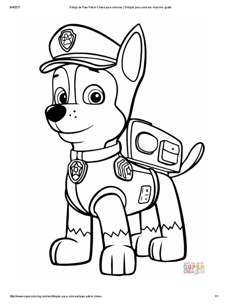 Dibujo de Paw Patrol Chase para Colorear - Dibujos para Colorear
