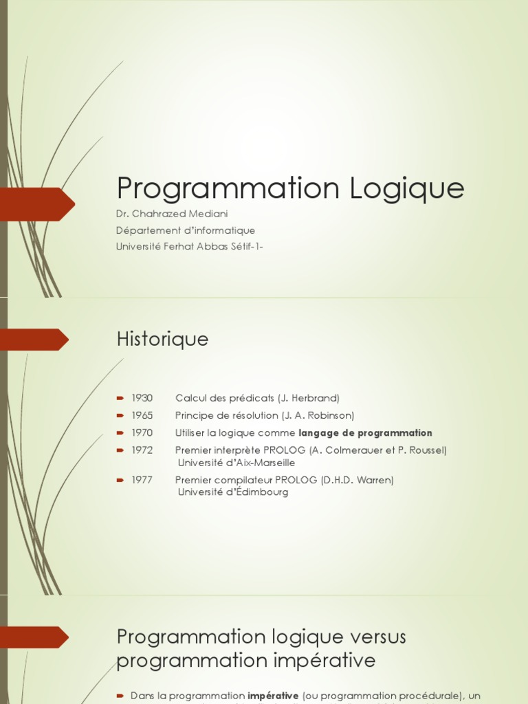 Chapitre1 Introduction A La Programmation Logique | PDF | Logique ...