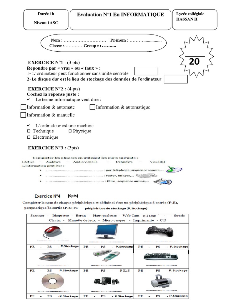 Devoir d'informatique 7ème année | PDF | Ordinateurs