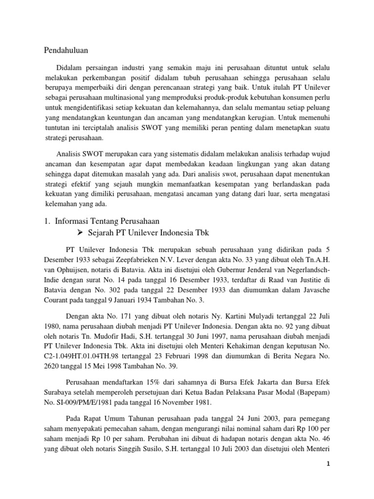 Analisis Swot Pt Unilever Indonesia Tbk