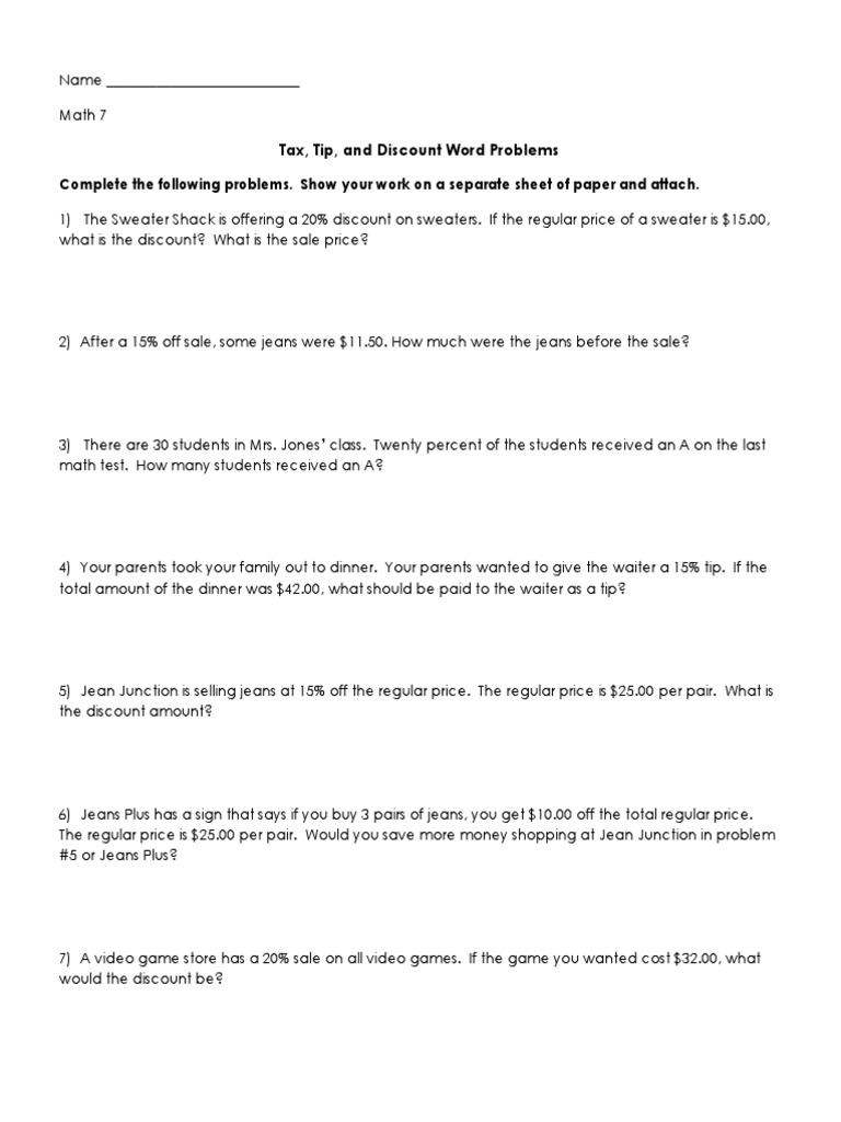 Tip And Tax Worksheet Answer Key Pdf