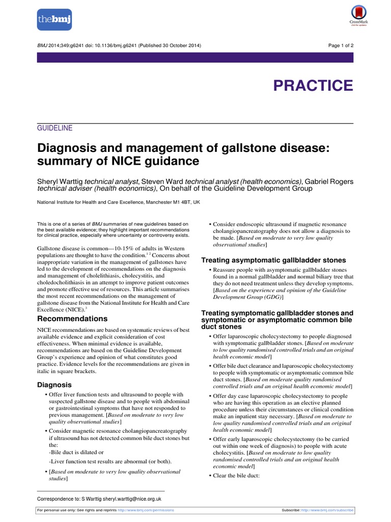 Practice: Diagnosis and Management of Gallstone Disease: Summary of ...