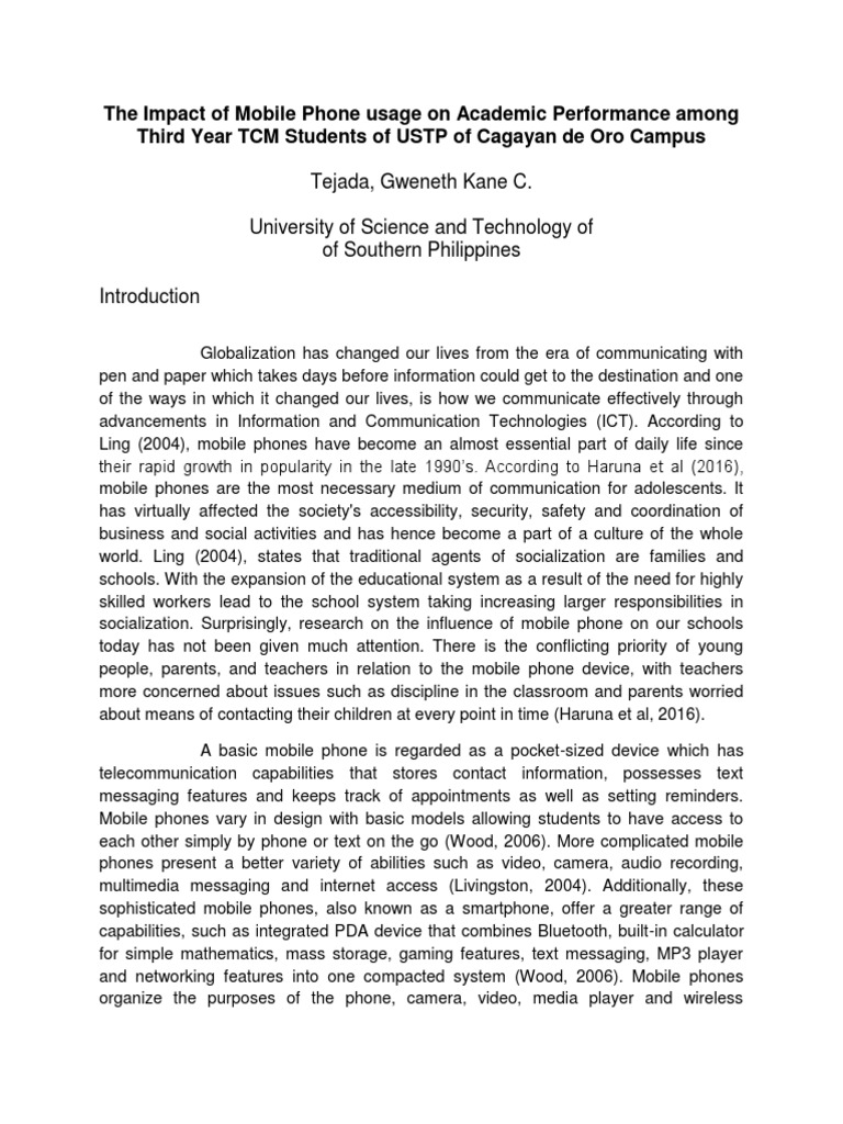 The Impact of Mobile Phone Usage On Academic Performance Among The ...