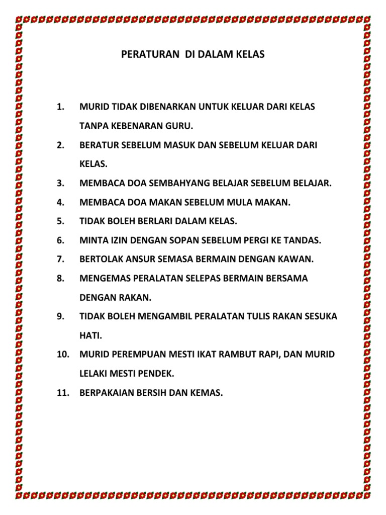 Peraturan Di Dalam Kelas Pdf