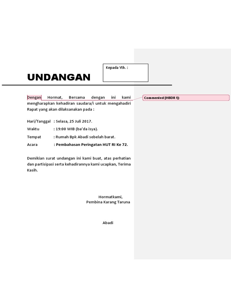 Contoh Surat Undangan Rapat Karang Taruna Doc