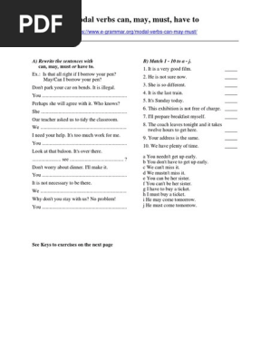 Modal Verbs Can May Must Worksheet Pdf Languages Language Arts Discipline