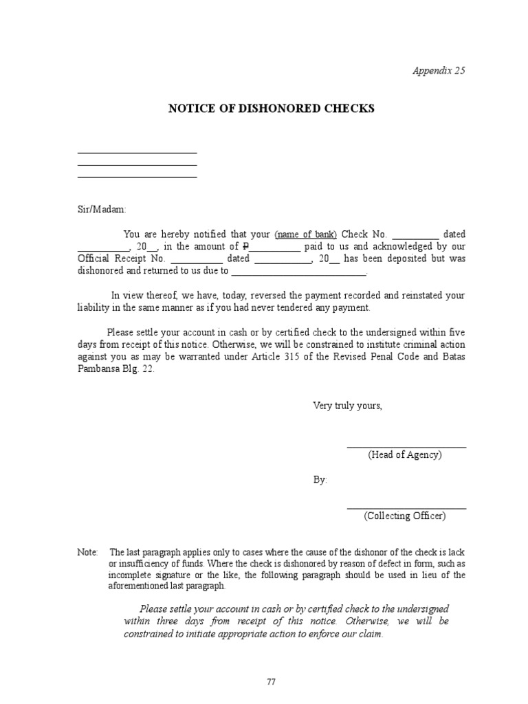 Notice of Dishonored Check Notification | PDF