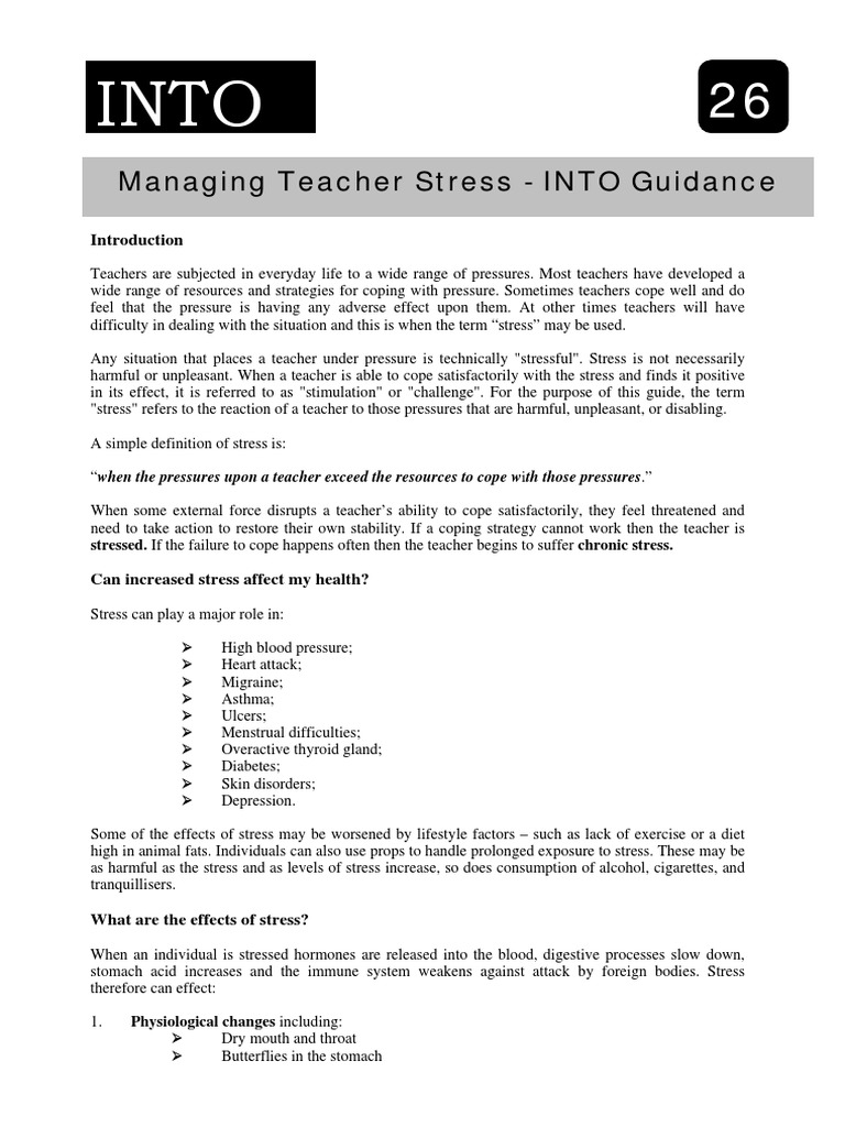 Managing Teachers Stress | PDF | Occupational Stress | Stress (Biology)