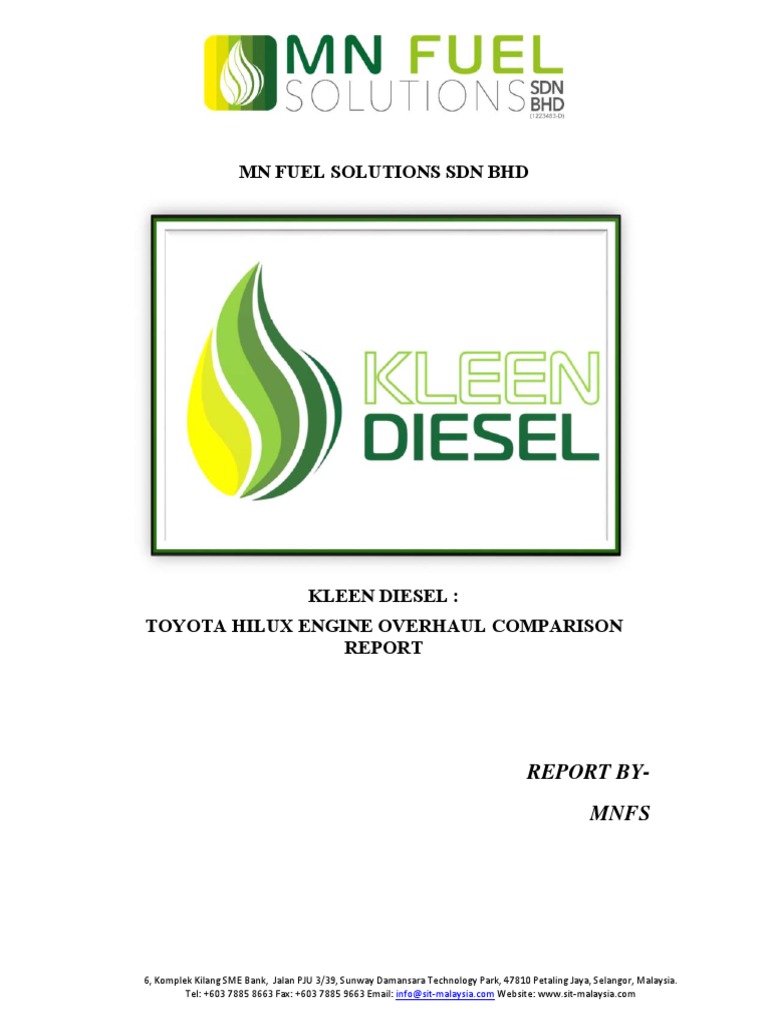 Toyota Hilux Engine Overhaul Comparison Report PDF Diesel Engine