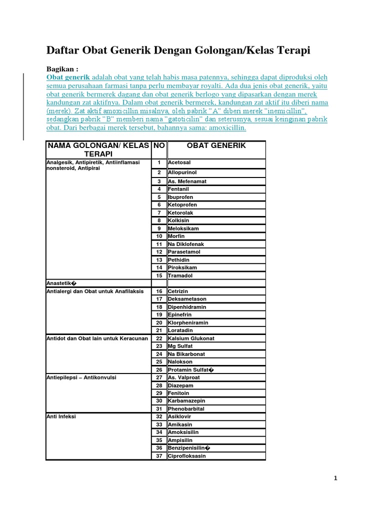 05 Daftar Obat Generik DG Golongan | PDF