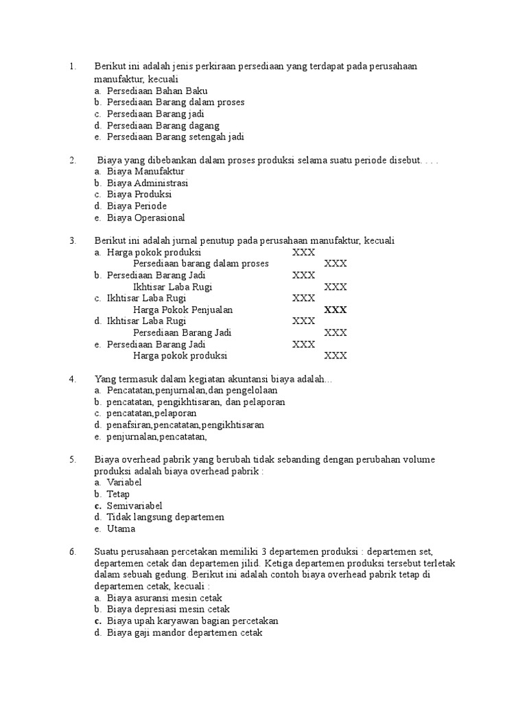 Soal Teori Manufaktur Uska