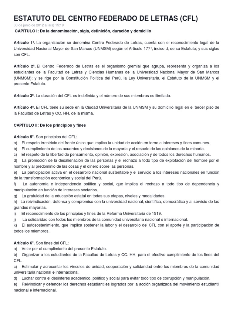 Estatuto del Centro Federado de Letras | PDF | Universidad | Junta ...