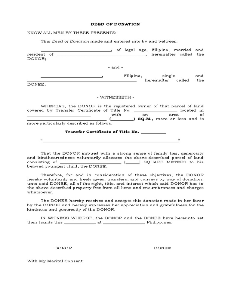 Deed of Donation-Template | PDF | Deed | Social Institutions