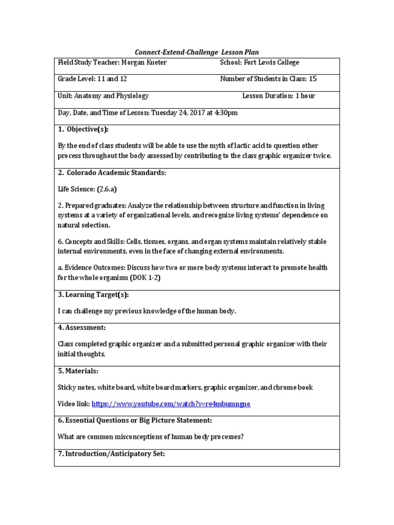 Connect-Extend-Challenge Lesson Plan | PDF | Organ (Anatomy) | Classroom