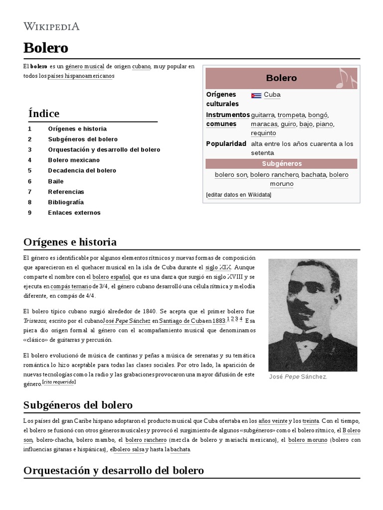Historia y subgéneros del bolero | PDF | Musica Latinoamericana ...