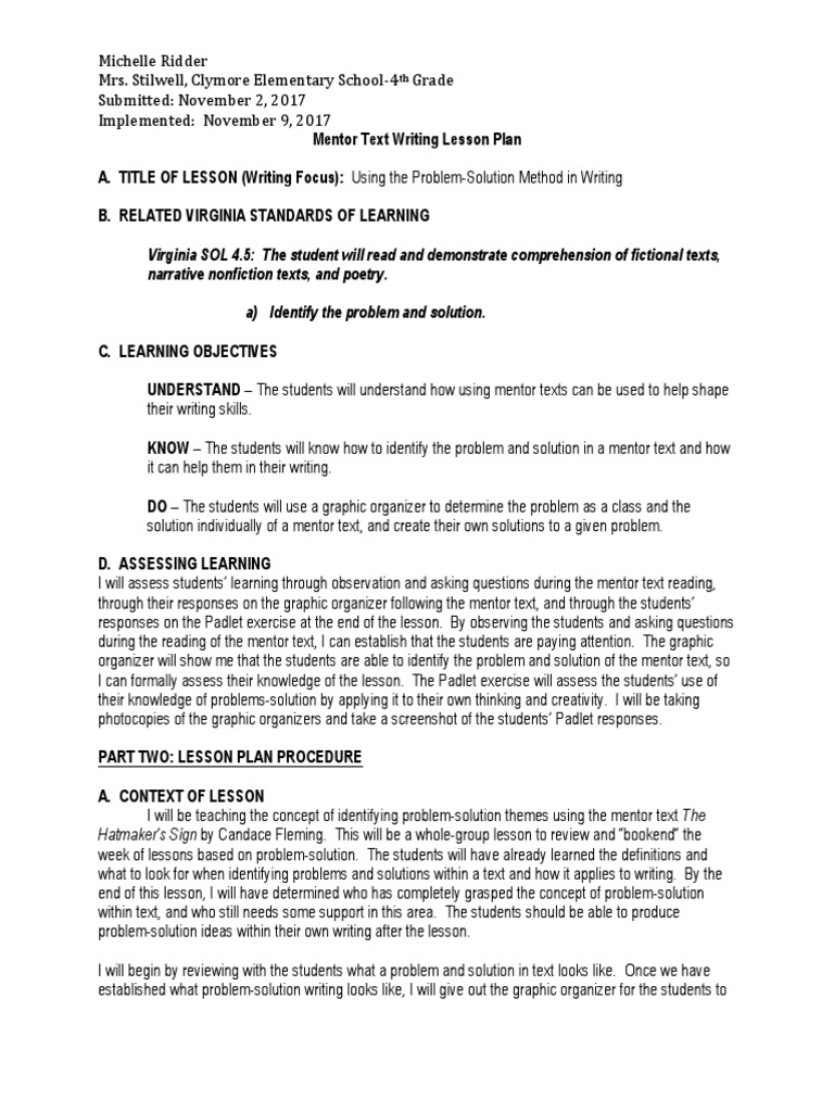 Problem-Solution Writing Lesson Plan | PDF | Lesson Plan | Mentorship