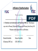 RBC Inc. Distributor Certificate of Authorisation
