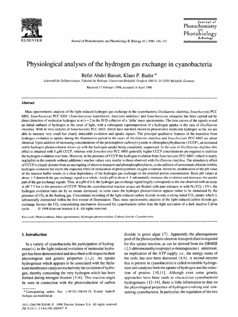 Physiological Analyses of The Hydrogen Gas Exchange in Cyanobacteria
