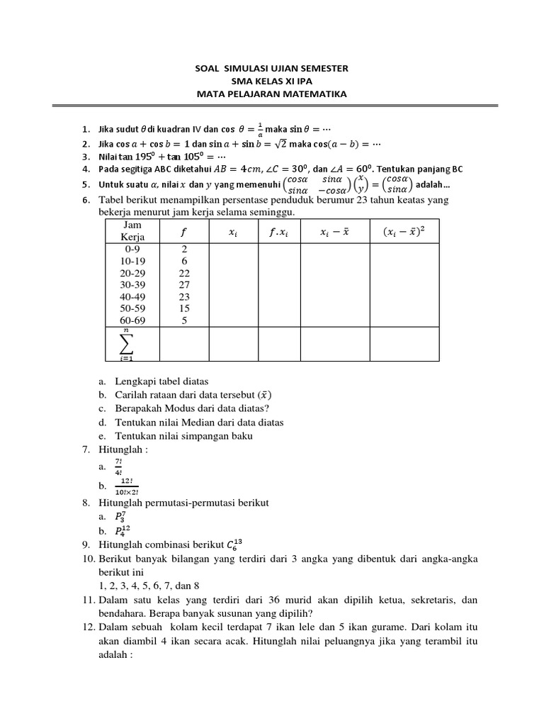 Soal Simulasi Ujian Semester