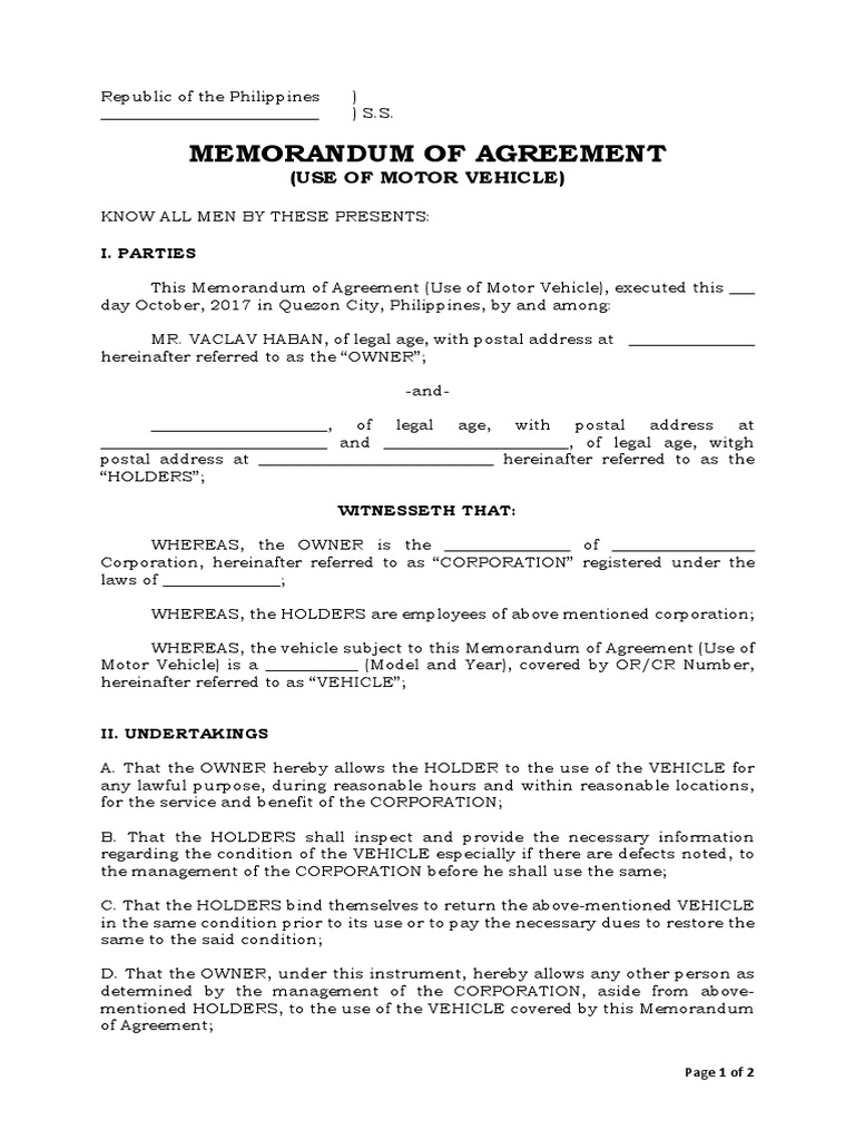 MOA (Use of Vehicle) Public Law Private Law