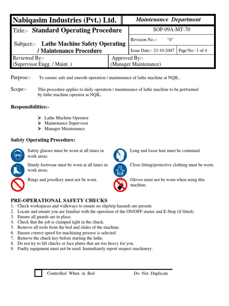 Lathe Machine Safety Operating PDF Clutch Gear