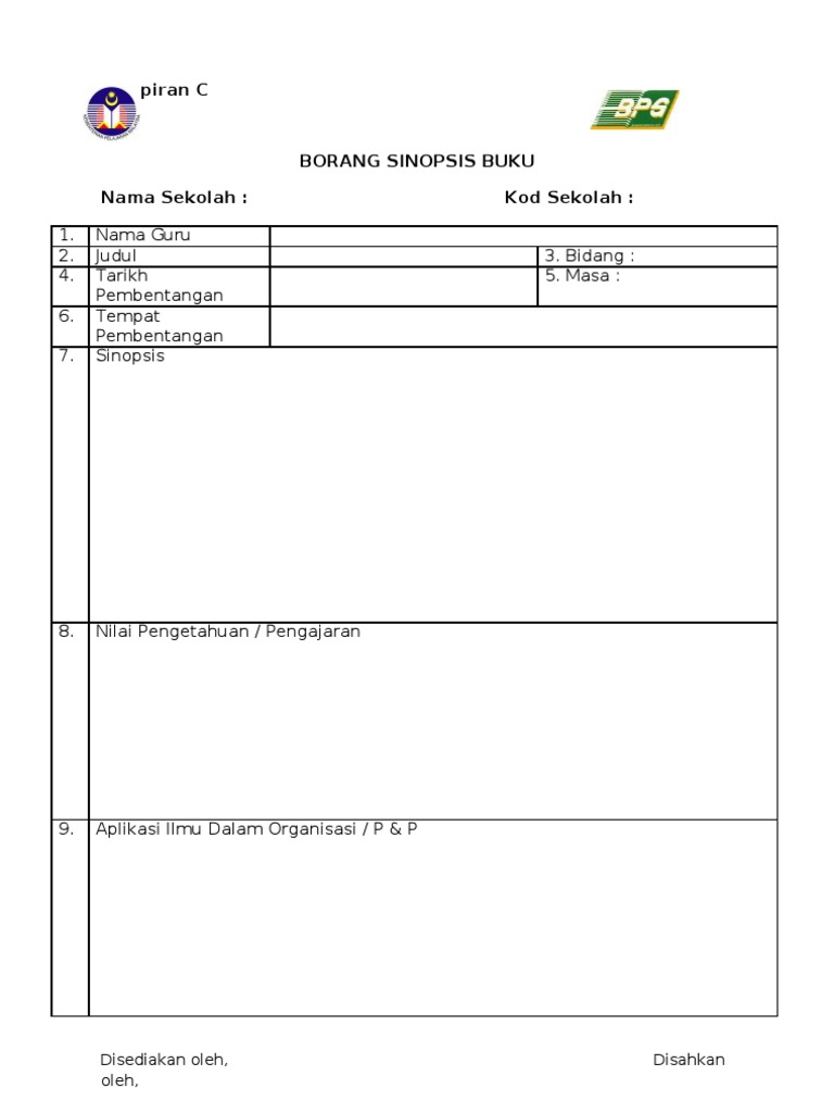 Borang Sinopsis Buku Untuk Guru