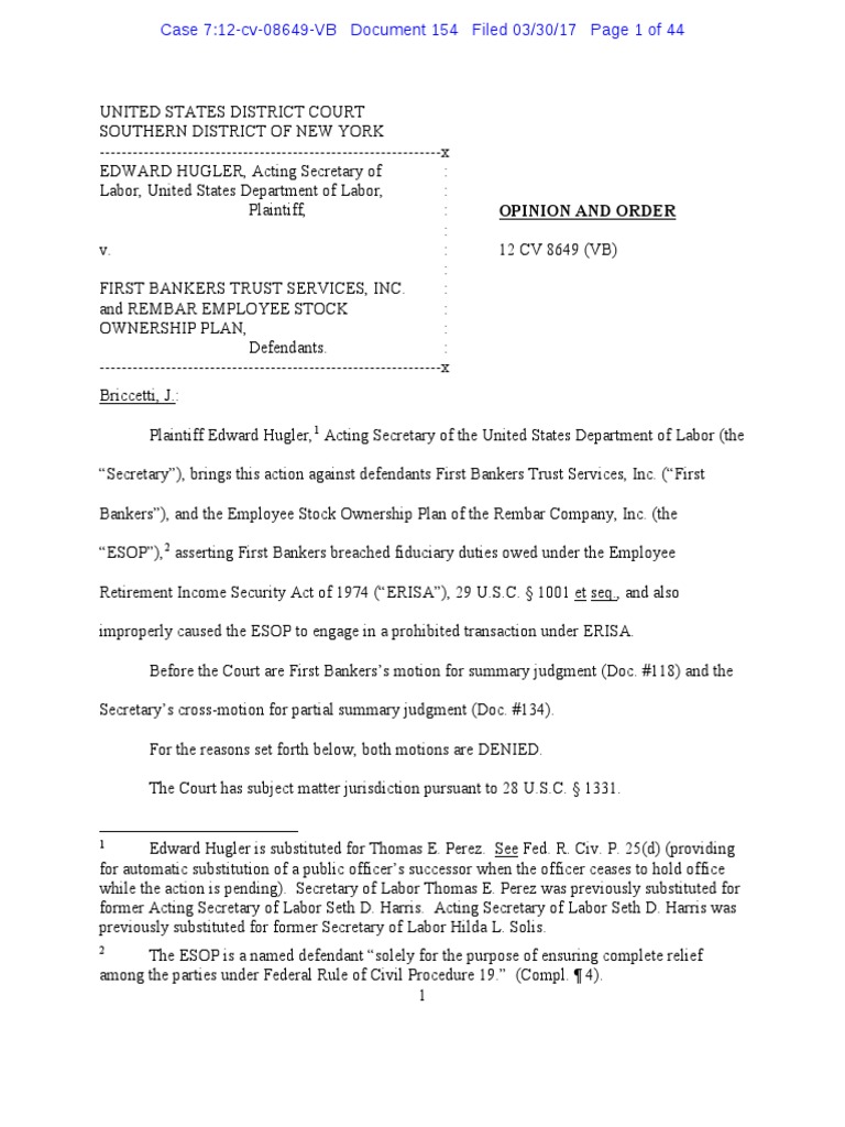 Esop Memo and Order PDF Summary Judgment Statute Of Limitations