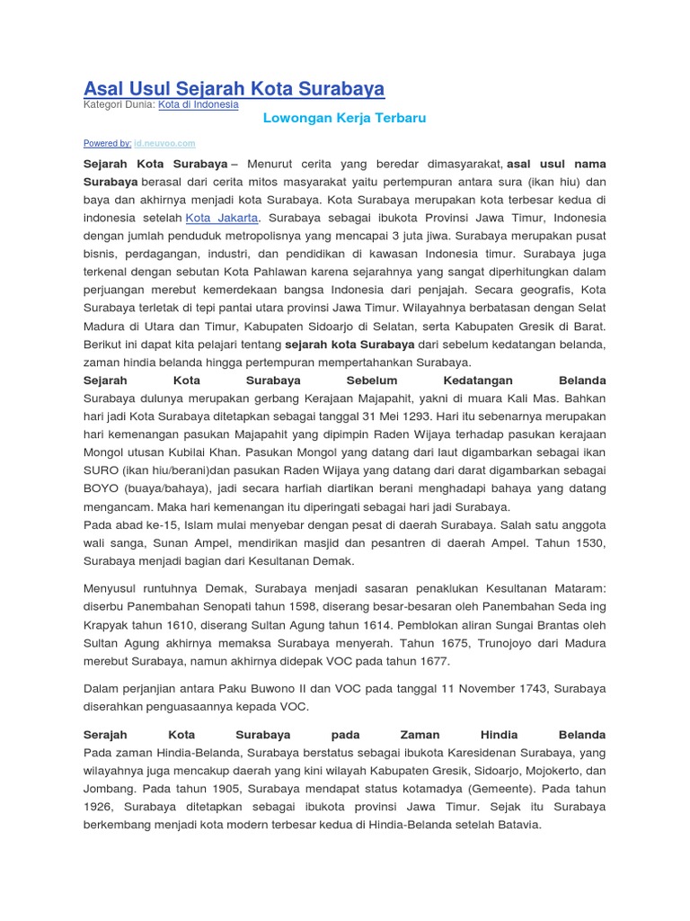 Asal Usul Sejarah Kota Surabaya  Asal Usul Sejarah Kota Surabaya