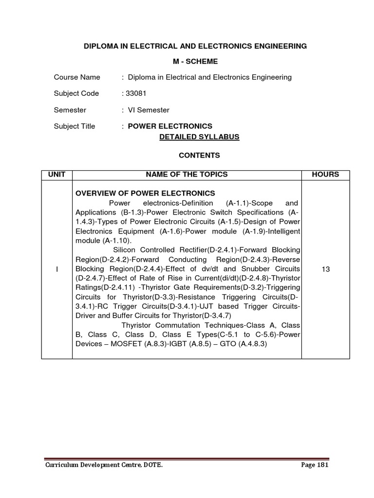ELECTRICAL ENGINEERING POWER OPTION LEVEL 6 SYLLABUS visual data 2