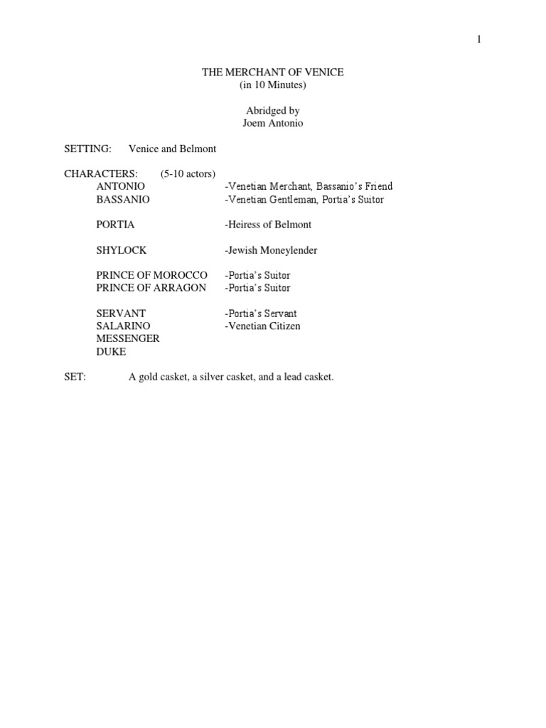 Abridged Merchant of Venice Script | PDF | The Merchant Of Venice | Shylock