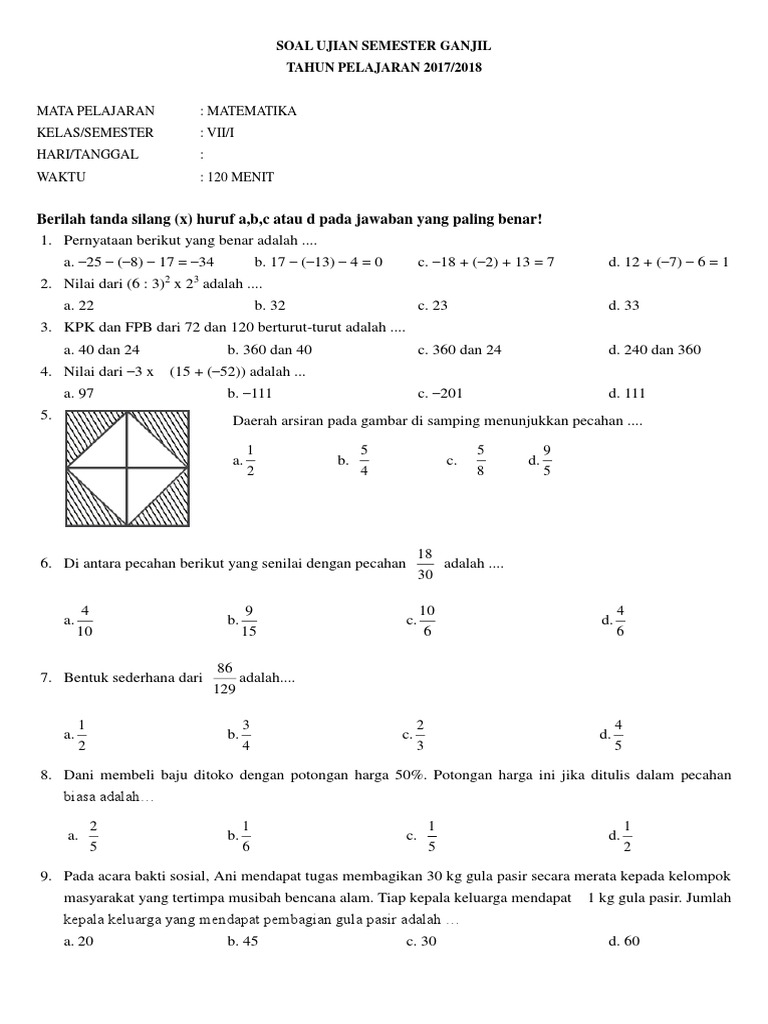 Soal Mtk Kelas Vii Soal Mtk Kelas Vii
