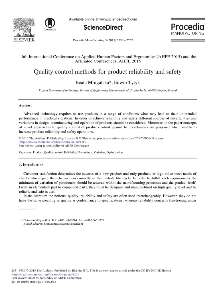Quality Control Methods For Product Reliability and Safety ...