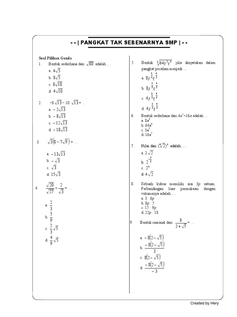 35++ Contoh soal pangkat tak sebenarnya kelas 9 info