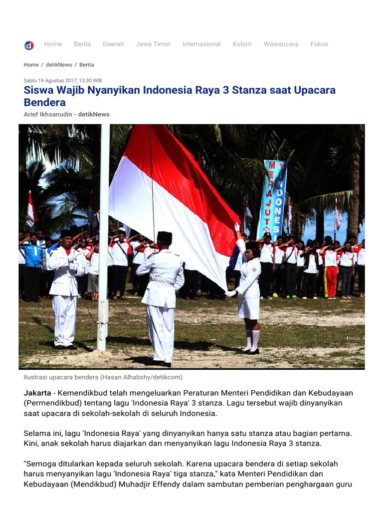 Siswa Wajib Nyanyikan Indonesia Raya 3 Stanza Saat Upacara Benderapdf