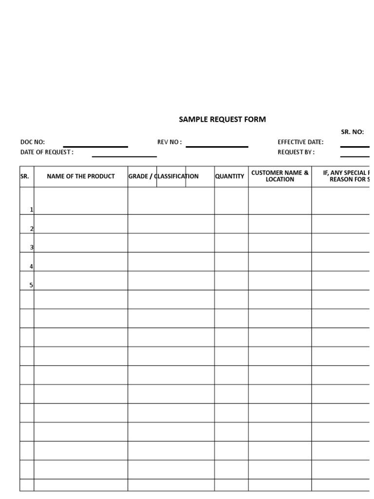 Sample Request Form: Doc No: Revno: Effective Date: Date of Request ...